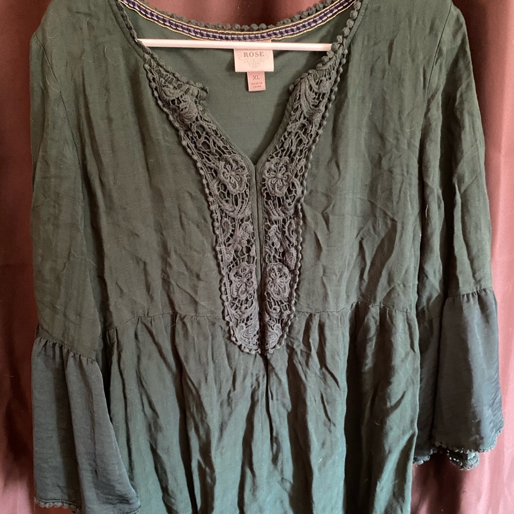 Dark Green Mid Sleeve Dress